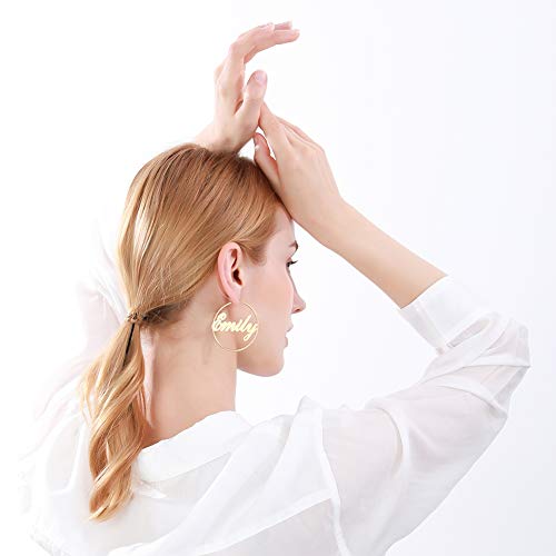 Custom Name Hoop Earrings For Women 18K Gold Plated Stainless Steel Customized Round Earring Personalized Ear Jewelry Birthday Gift (1.2 Inch 1.8 Inch 2.5 Inch)2