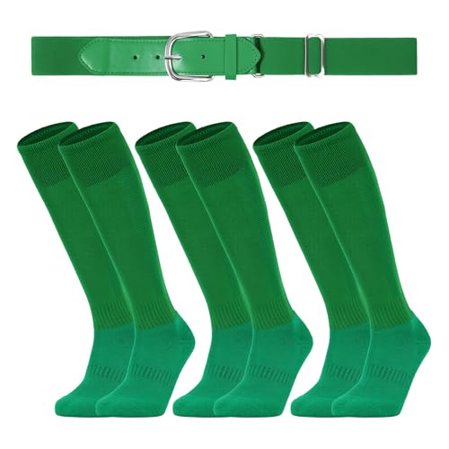 American Trends Baseball Socks and Belt Combo Set for Youth Adult 3 Football Baseball Socks with Baseball Belt