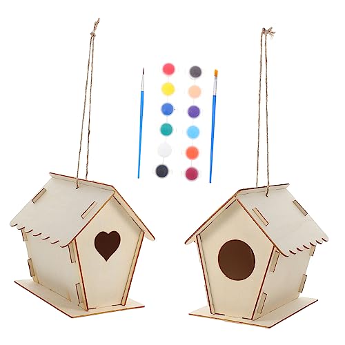 SUPVOX 2sets Birdhouse Kit Puzzle Craft Unfinished Wooden Art Nature