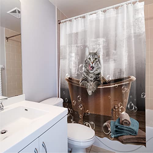Aquar Funny Cat Shower Curtain For Bathroom, Cute Animal Cat Print Bath Curtains With 12 Hooks, Animal Shower Curtains For Bathtub Decor, Waterproof Washable Fabric Shower Curtain, 72 X 72 Inch #TOP7