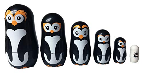 Penguin Family Nesting Dolls - 6 Unique Matryoshka Penguins - All Hollow To Fit Inside Each Other - Plastic Russian Stacking Toys Cute Doll Toy For All Ages #TOP2