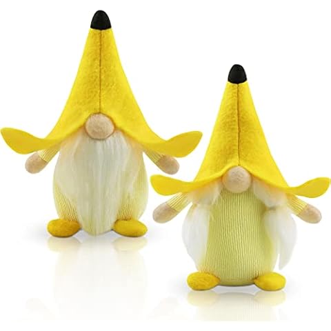 Godeufe 2-Piece Set Banana Gonk Gnome Plush Spring Decoration Handmade Scandinavian Tomte for Gift Party Farmhouse Home Tiered Tray Table Kitchen Shelf Display Decorations (Yellow) Cover