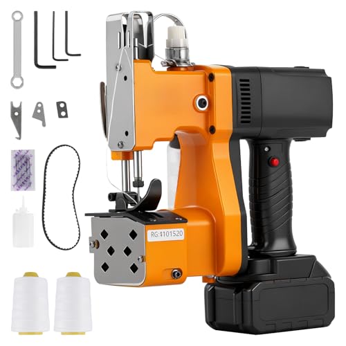MXBAOHENG Maquina de Coser Sacos Portatil (con 1 batería) GK9-890D 220V Maquina coser sacos para Coser Bolsa Tejida/Arroz/Papel/Plástico