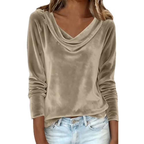 Forrest - Blusa plisada de terciopelo para mujer, elegante, informal, para salir, manga larga, ropa de otoño, Z02-beige, XL
