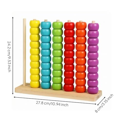 EHJRE Children Counting Frame Wooden Abacus Toy Counting Rack Bead Stacker Math Learning Tool with Easy to See Beads for Focused Play and Sequencing Suitable for Home Classroom, Large Beaded Abacus - Image 6