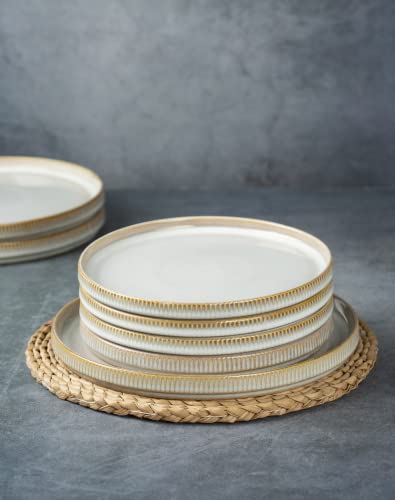 Famiware Salad Plates For 6, 8 Inches Plate Set, Stoneware Dinnerware, Small Dinner Plates For Dessert,Salad, Appetizer, Cappuccino White #TOP3