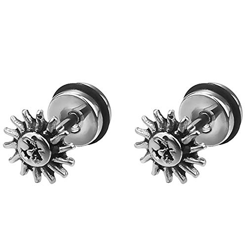 Stainless Steel Retro Vintage Sun Shape Screw Back Stud Earrings