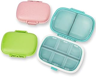 3 Pack 8 Compartments Travel Pill Box,Pill Organizer 7 Days Moisture Proof Small Pill Case for Pocket Purse Daily Portable Medicine Vitamin Holder Container(Pink+Blue+Green)