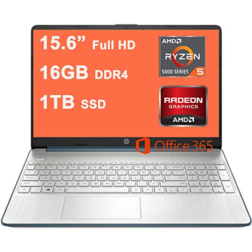 HP Laptop 15 Premium Business Computer I 15.6â€ FHD Display I AMD 6-Core Ryzen 5 5500U (>i7-10710U) I 16GB DDR4 1TB SSD I AMD Radeon Graphic I USB-C Office365 Spruce Blue + 32GB MicroSD Card