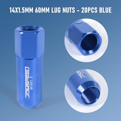 Image of JDMSPEED New Blue 20PCS M14X1.5 60MM Extended Forged Aluminum Tuner Racing Lug Nut