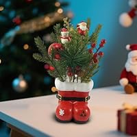 Christmas Decorations Santa Boot,Christmas Red Vase Ornament with Christmas Baubles,Unique Ceramic Santa Boots Desk Decorations for Home Living Room Kitchen Decor