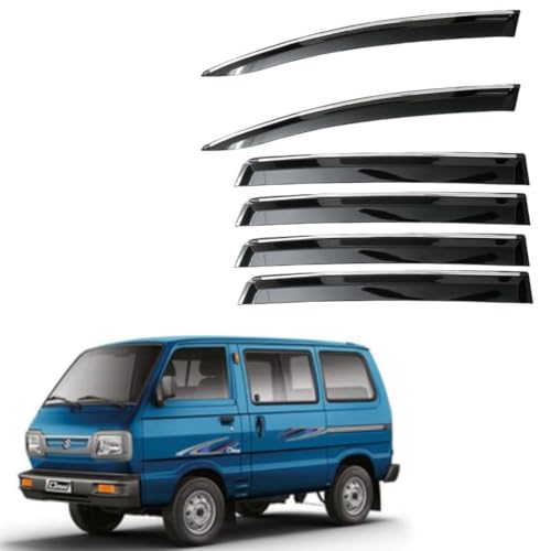 Image of CAR SAAZ Unbreakable Chrome Smoke Door Visor for Omni (2017-2020) | Premium Sun, Rain Wind Deflector Chrome Strip Side Door Rain Visor - Set of 6 Pcs