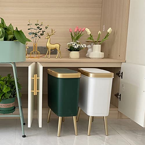 Kitchen Trash Can With Lid,Small Bathroom Garbage Can With Lid, Dog Proof Trash Can With Push Button,Narrow Garbage Bin Waste Basket For Bedroom,Living Room, Toilet,Office, 4 Gal-Gold Edge #TOP5