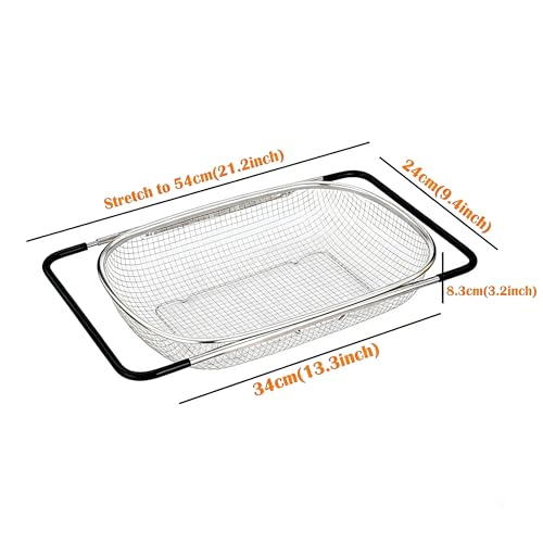 Küchensieb, ausziehbar (38–54 cm), Edelstahlkorb über dem Spülbecken, Küchensieb, Spülbeckenfilter, zum Waschen von Gemüse, Obst, Geschirr, Aufbewahrung (Schwarz)