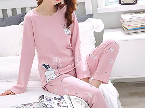Vopmocld Young Girls Lovely Bunny Pajama Sets Cotton Long Sleeve Pjs Clothes Sleepwear Shirts, Pink, 18 #TOP5