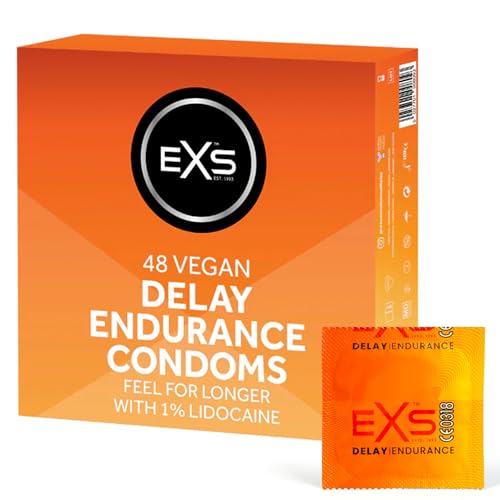 EXS Preservativos Delay | Látex natural y silicona lubricados | Vegano | Paquete de 48