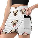 Deiubuc Womens Cute Pug Dog Heads Skorts with Pockets High Waisted Stretchy Skirt for Running Tennis Golf Sports Casual Skort XL
