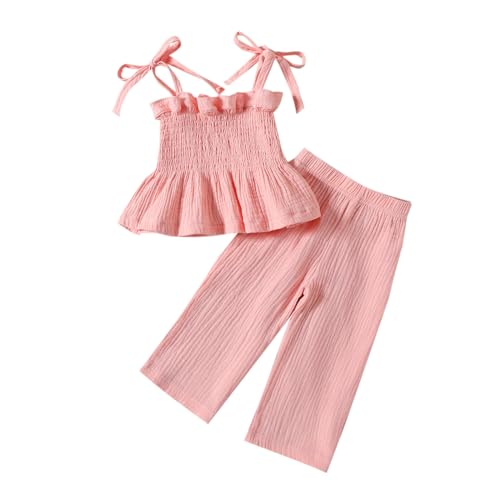 DYKATE Toddler Baby Girl Clothes Sleeveless Tie-Up Ruffle Tops Linen Pants Set Infant Summer Outfits