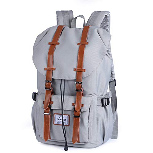 OCCIENTEC Hiking Backpack Vintage College School Backpack Casual Daypack Travel Rucksack (Light Gray)