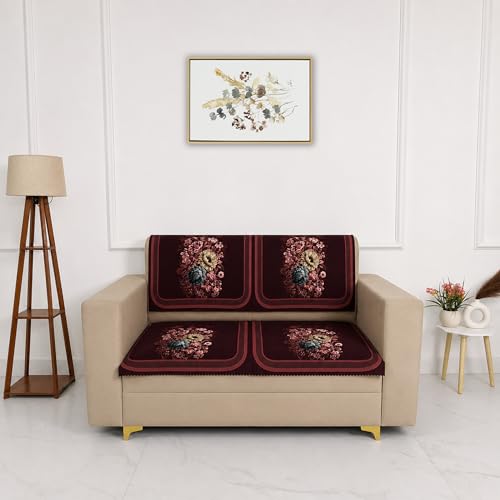 Image of Homerz Premium 'Luxe Series' Sofa Cover | Holland Velvet Fabric | Smooth Finish | Anti-Slip Fleece Backing Couch Protector (Maroon, 2 Seater, Seat Cover with Backrest)