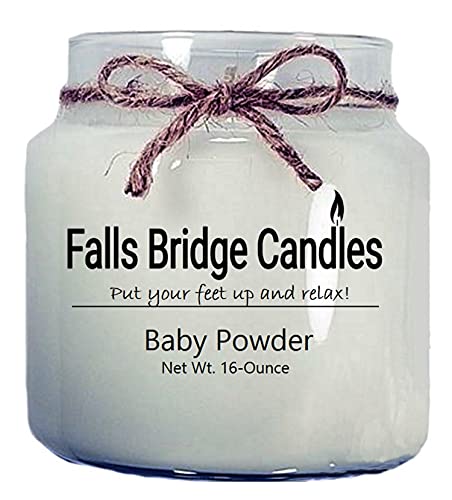 Falls Bridge Candles Baby Powder Scented Jar Candle, 16-Ounce Without Lid