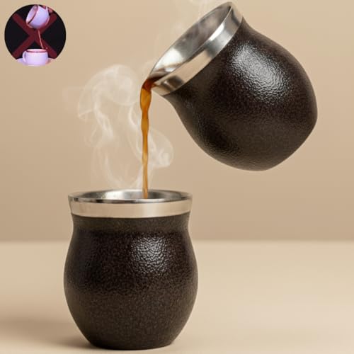 Image of Human Hydro Stainless Steel Coffee Mugs Set of 6 - 150 ml Each | Premium Kulhad Cups with Dark Brown Textured Finish | Rust-Free, Durable & Spill-Proof Tea & Coffee Cups