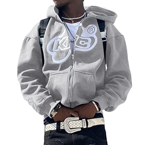 Sweat à capuche zippé oversize imprimé étoiles style hip hop y2k pour homme et femme
