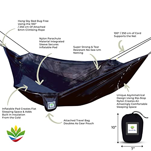 Hammock Tent With Bug Net - Insect Free Hammock Tent, Asymmetrical Design & Integrated Inflatable Pad Sleeve For A Lay Flat & Insulated Hammock With Mosquito Net Sleeping Experience - Sky Bed Bug Free #TOP2