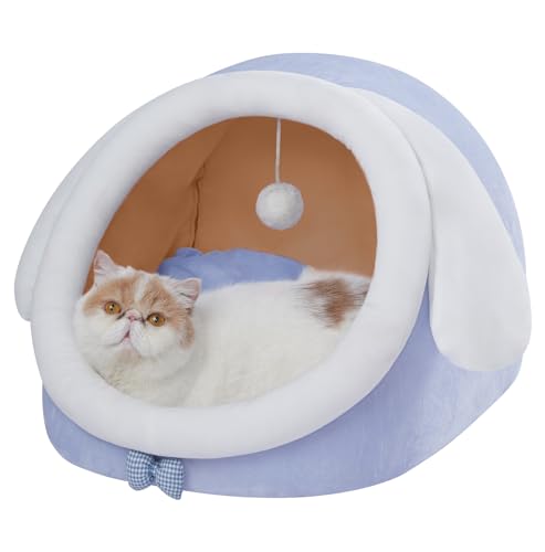 Jiupety Cuccia Chiusa Gatto, Simpatica Cuccia Gatto Morbida Interno, Cuccia per Gatti da Interno adatte a Molti Gatti e Cani di Piccola Taglia, Cucce per Gatti da Interno, Blu, L