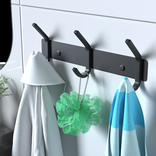 Image of VAEHOLD 2PACK Coat Hooks Wall Hook for Hanging Clothes Robes Towels Hats Heavy Duty Coat Hanger Coat Rack Wall Mount with 3 Hooks - Black