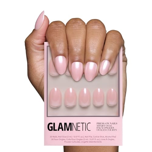 Glamnetic Press On Nails, Short Oval Glazed, Fake Nails 30pc Nail Kit