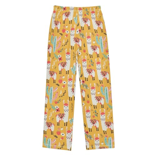 Lovely Llama with Cacti Floral Boys Long Pants Soft Trousers Elastic Waist Kids Lounge Bottoms with Pockets S-XL