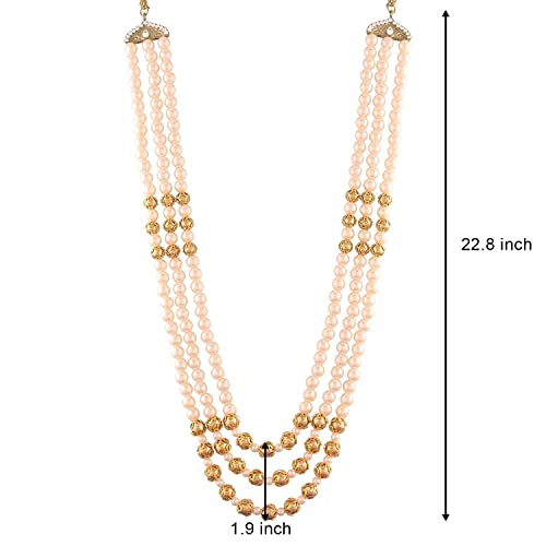 Image of I Jewels 3 Layered Traditional Gold Plated Dulha Moti Mala with Stone Maharaja Haar /Groom Necklace For Men (MLP36FL)