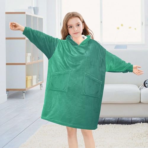Green Gradient Ombre Wearable Blankets for Kids Girls Warm Cozy Sweater Toddler Boys Oversized Hoodie Sweatshirt S4