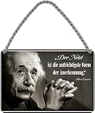 schilderkreis24 – Blechschild Lustige Schöne Sprüche Albert Einstein “Der Neid ist die..“ Spruch Zitat Deko Glück Positiv Denken Leben Nachdenken Hängeschild Geschenkidee 18x12 cm