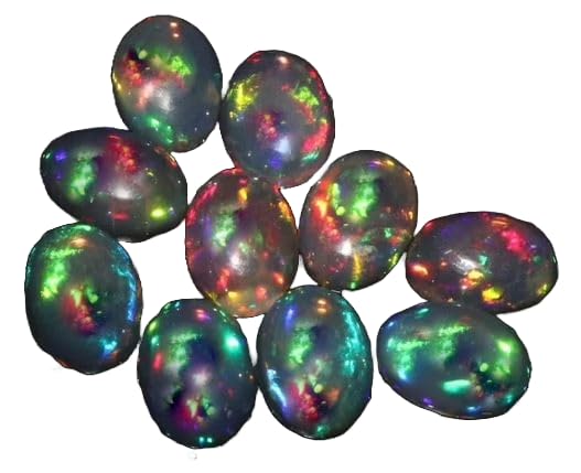 Ópalo de fuego etíope Welo de 5 x 7 mm, 2 cabujones de ópalo de fuego etíope de calidad rara, 2 cabujones ovalados, cabujón de ópalo etíope, ópalo natural de welo multifuego, piedra preciosa suelta