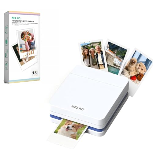 Nelko PP01 Instant Smartphone Photo Printer with 15sheets Photo Paper, Mini Color Wireless Mobile Printer, Sticky-Back Photos, Wireless Compatible wit