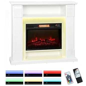 Foto di HOMCOM Camino Elettrico con Cornice Effetto Fiamma 3D Realistico 3 Modalità, 1800W Caminetto Elettrico da Incasso con Luce LED e Riscaldamento Regolabile, 2 Telecomandi, Termostato, Timer, Bianco