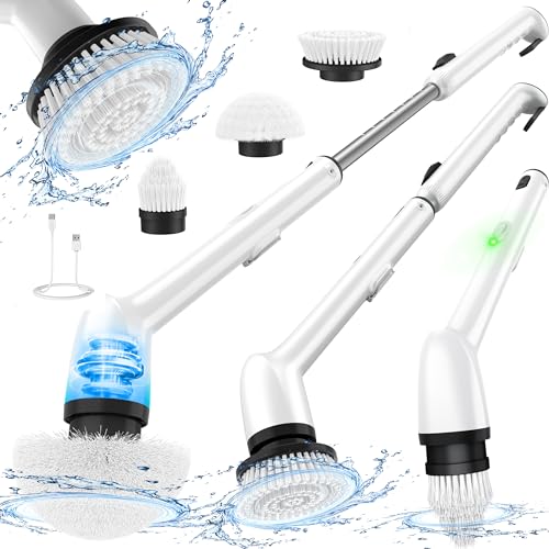 LyriFine Electric Spin Scrubber, 2024 New Full-Body IPX7 Waterproof Bathroom Cleaner Brush, Shower Scrubber with Long Handle & 2 Speed, Heads Replacement, Cleaning Supplies for Tub Shower Tile Floor