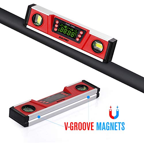 10-Inch Digital Torpedo Level and Protractor IP54 Protected Electronic Bubble Inclinometer, Angle Finder, Gauge w/Large VA Display & V-Groove Base DL135N