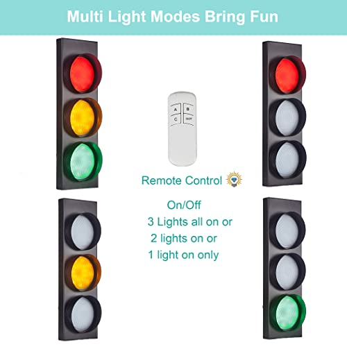 Image of Traffic Light Wall Lamp Remote Control Retro Kids Bedroom Stop Light, Plug in Industrial LED Wall Sconce, 18.5'' Vintage Fun Signal Lights for Home Office Bar Garage Car Room Decor Christmas