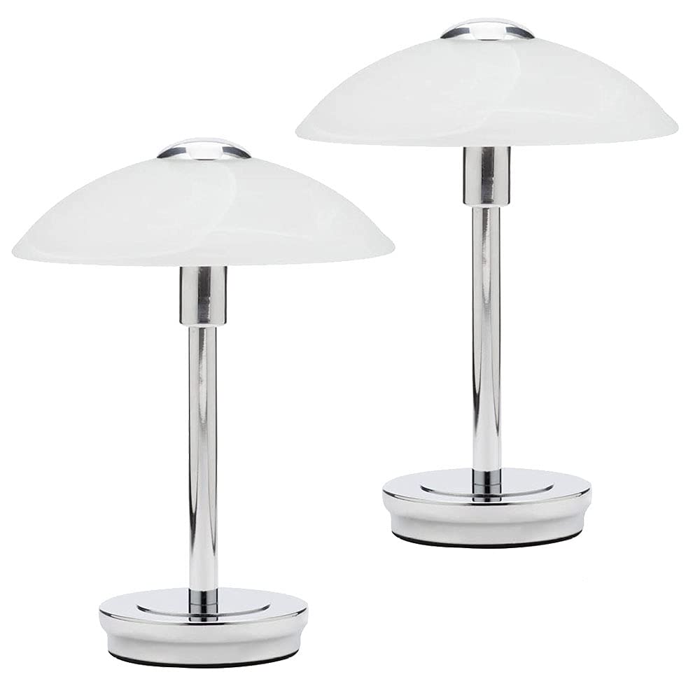 Litecraft Polished Chrome Table Lamp Touch Sensitive Base With Alabaster Glass Shade - (Pack Of 2, )