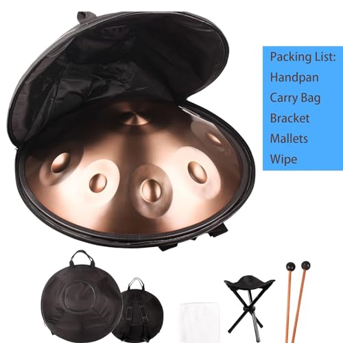 Handpan Steel 10 Notas 22 pulgadas Oro con Bolsa y Palillos miniatura 6