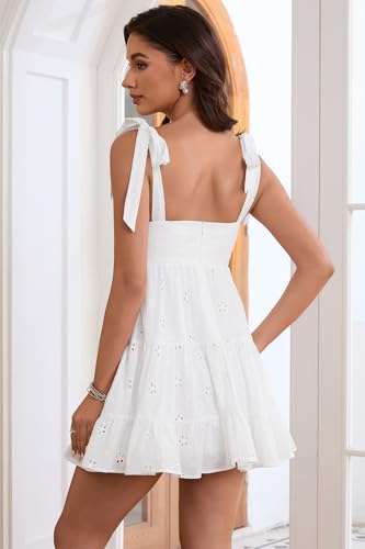 Cute Short Dresses for Women Deep V Neck Empire Waist Sundress Tie Shoulder Tiered A Line Short Mini Dress3