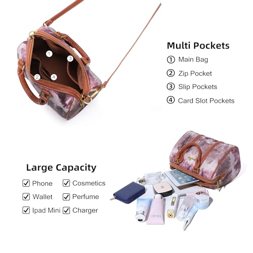 Image of Angel Kiss Women Satchel Purses and Handbags Vegan Leather Boston Barrel Bag Top Handle Shoulder Purse with Crossbody Strap | Vegan Leather