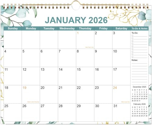 2026 Calendar - Calendar 2026 from January 2026 - December 2026, 12 Months Calendar with Premium Paper, Twin-Wire Binding & Hanging Hook, 12