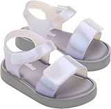 Mini Melissa Jump Sandals for Babies & Toddlers - Easy On/Off Papete Jelly Sandal for Kids, Adjustable Velcro Fastener, Sandals for Toddler Girls, Sporty Sandals, Jelly Shoes, Grey/Pearl Blue, 8