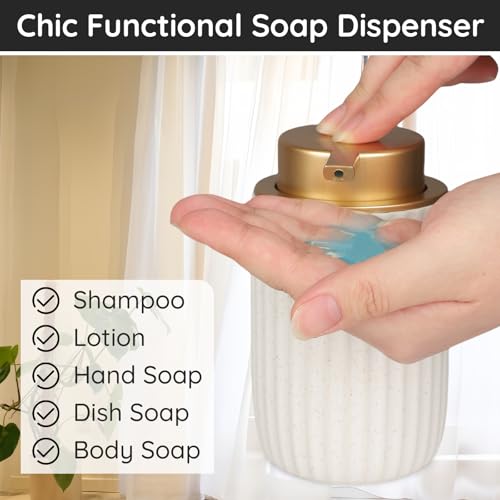 Image of Segbeauty Ceramic White Hand Soap Dispenser, 10.8oz Empty Liquid Soap Dispenser, 2pcs 320ml Refillable Shapmpoo and Conditioner Pump Bottle Bath Shower Lotion Gel Container, Kitchen Dish Wash Bottles
