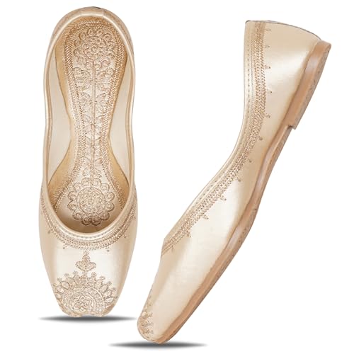 Image of Women's Embroidered Rajasthani Mojari Jutti | Ethnic Punjabi Juttis for Women & Girls | Flat Slip-On Footwear for Wedding, Festive & Casual Wear
