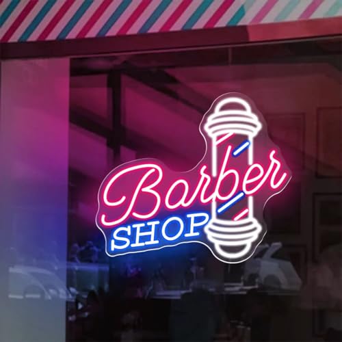 Barber Shop Neon Sign, Led Signs Wall Decor ustom Neon Signs, Barber Neon Light, Hairdresser Gift, Barbershop Pink +White, 32x32x1 cm - Image 3